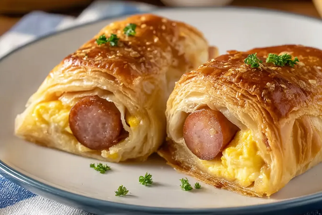 Sausage Egg Breakfast Roll-Ups – Quick & Easy Morning Treat! 3 Sausage Egg Breakfast Roll-Ups on a Plate