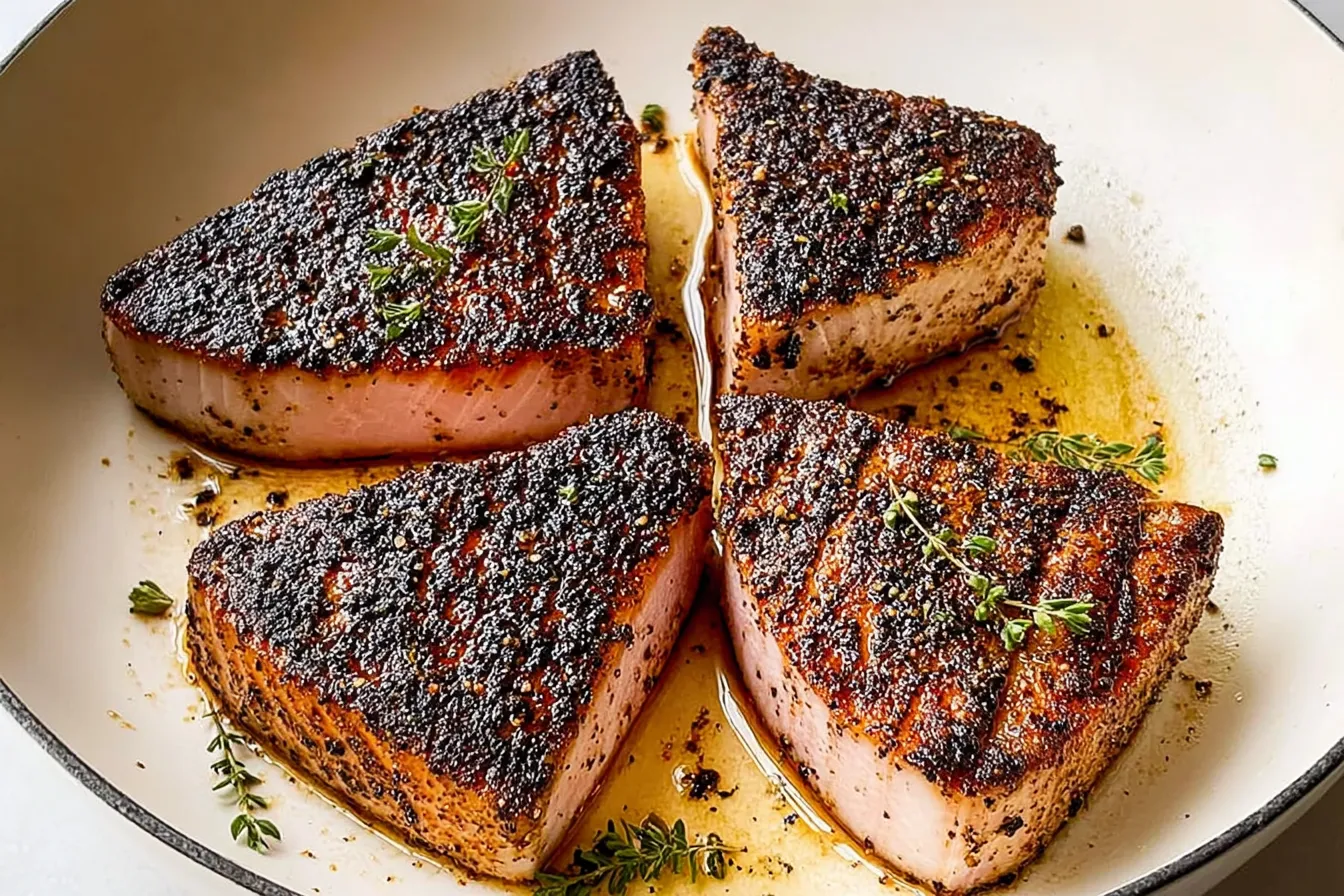 Savor the Flavor: Blackened Ahi Tuna Steaks in Minutes 3 Blackened Ahi Tuna Steaks Ready to Serve