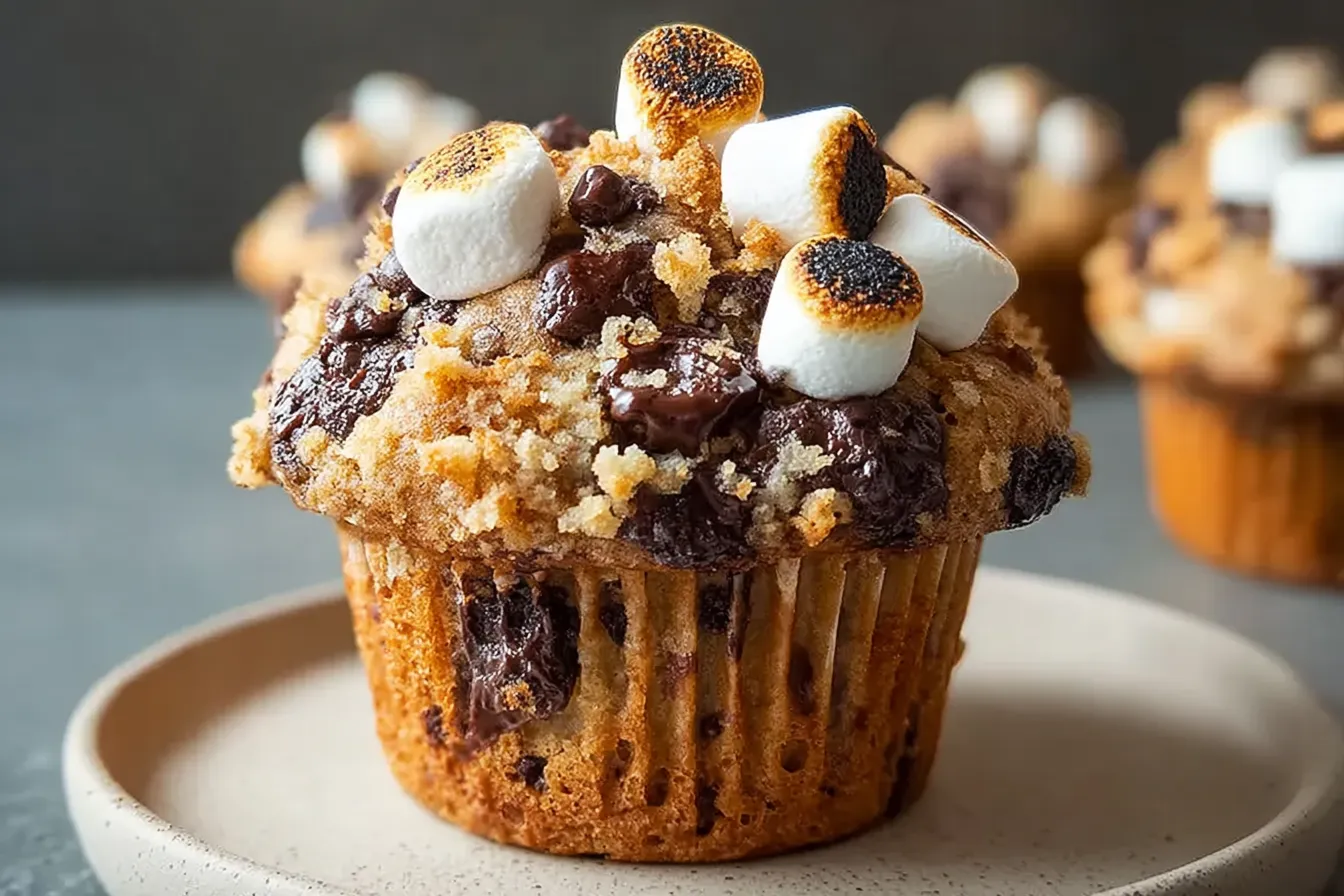 S’mores Chocolate Chip Muffins: A Tasty Treat for Everyone 3 Delicious S’mores Chocolate Chip Muffins Fresh from the Oven