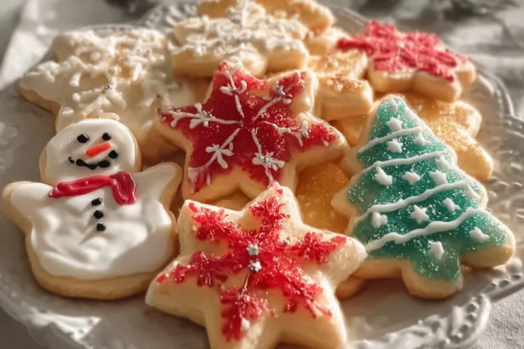 Soft Christmas Sugar Cookies on a Festive Plate