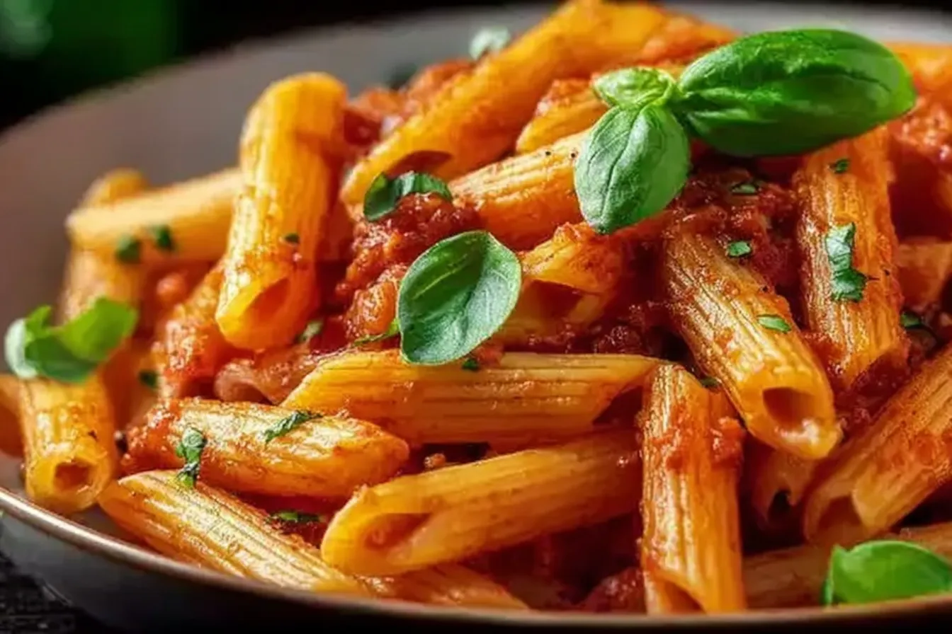 Spicy Penne Arrabbiata with Fresh Basil and Olive Oil Delight 3 Spicy Penne Arrabbiata with Fresh Basil and Olive Oil in Bowl