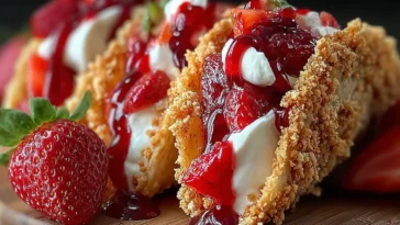Strawberry Crunch Cheesecake Tacos on a Plate