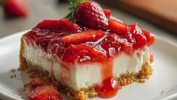 Strawberry Dump Cheesecake Slices Ready to Serve