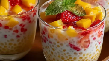 Strawberry Mango Sago Dessert Plated Beautifully