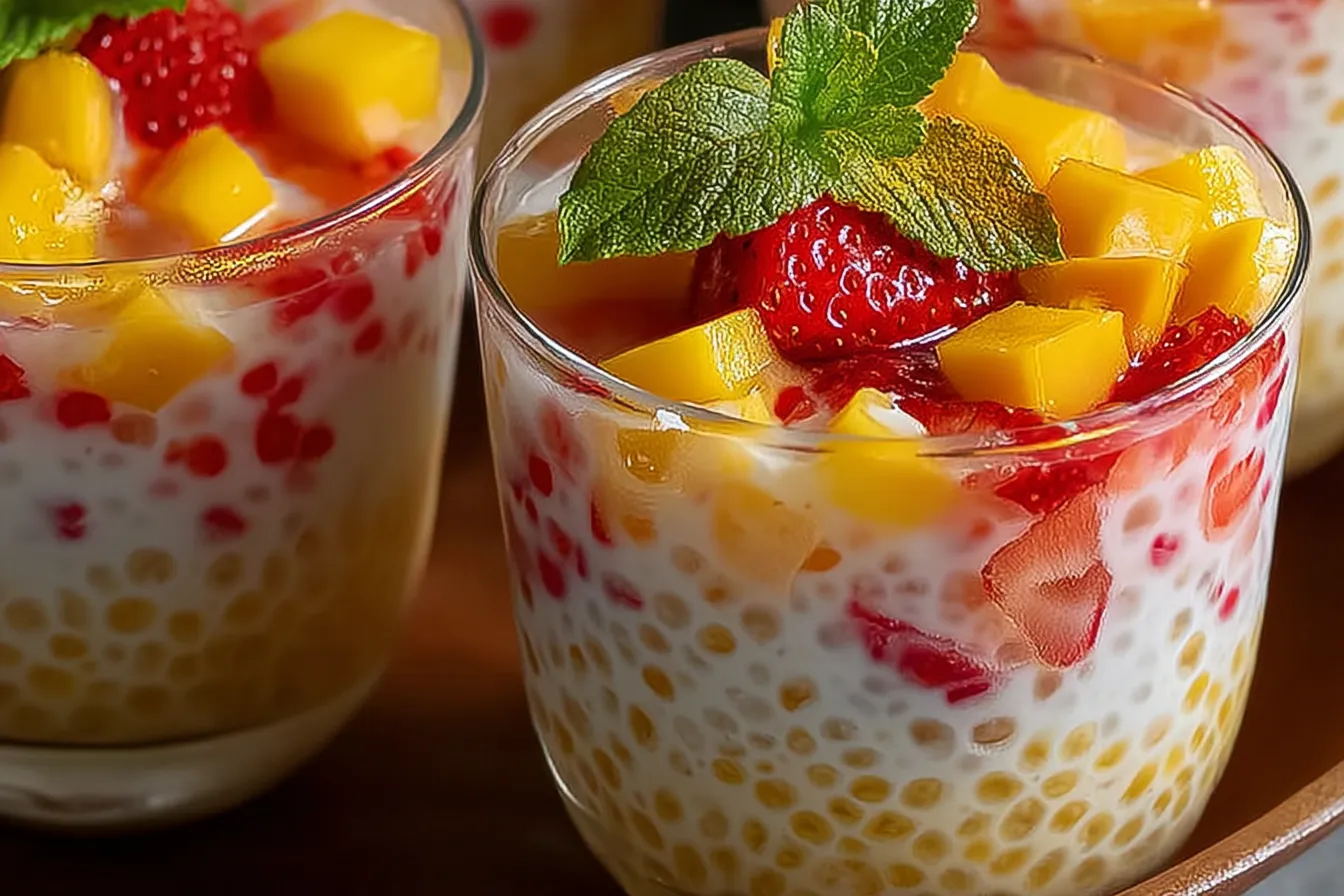 Strawberry Mango Sago – Creamy Tropical Delight Awaits! 3 Strawberry Mango Sago Dessert Plated Beautifully