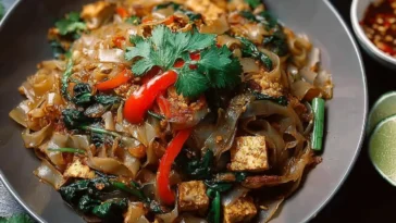 Street Style Thai Drunken Noodles Plated