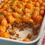 Delicious Tater Tot Casserole on a Rustic Table