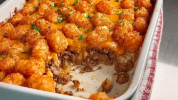 Delicious Tater Tot Casserole on a Rustic Table