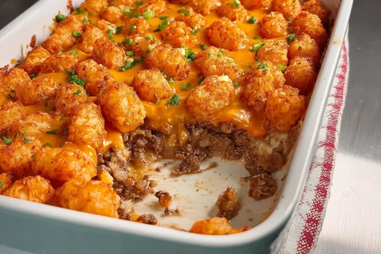 Delicious Tater Tot Casserole on a Rustic Table