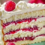 Delicious White Chocolate Raspberry Layer Cake Slice