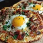 Sausage and bacon breakfast flatbread