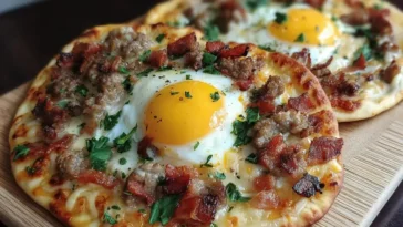 Sausage and bacon breakfast flatbread