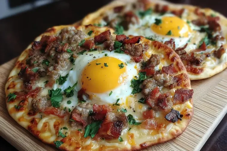 Sausage and bacon breakfast flatbread