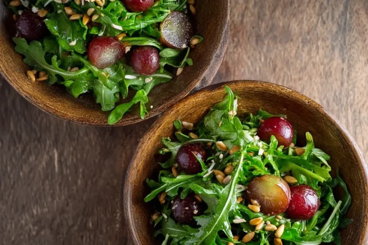 Arugula Salad with Grapes and Sunflower Seeds Bowl