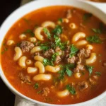 Hearty Beef and Macaroni Soup in a Cozy Bowl