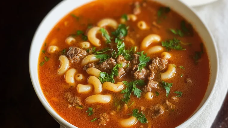 Hearty Beef and Macaroni Soup in a Cozy Bowl