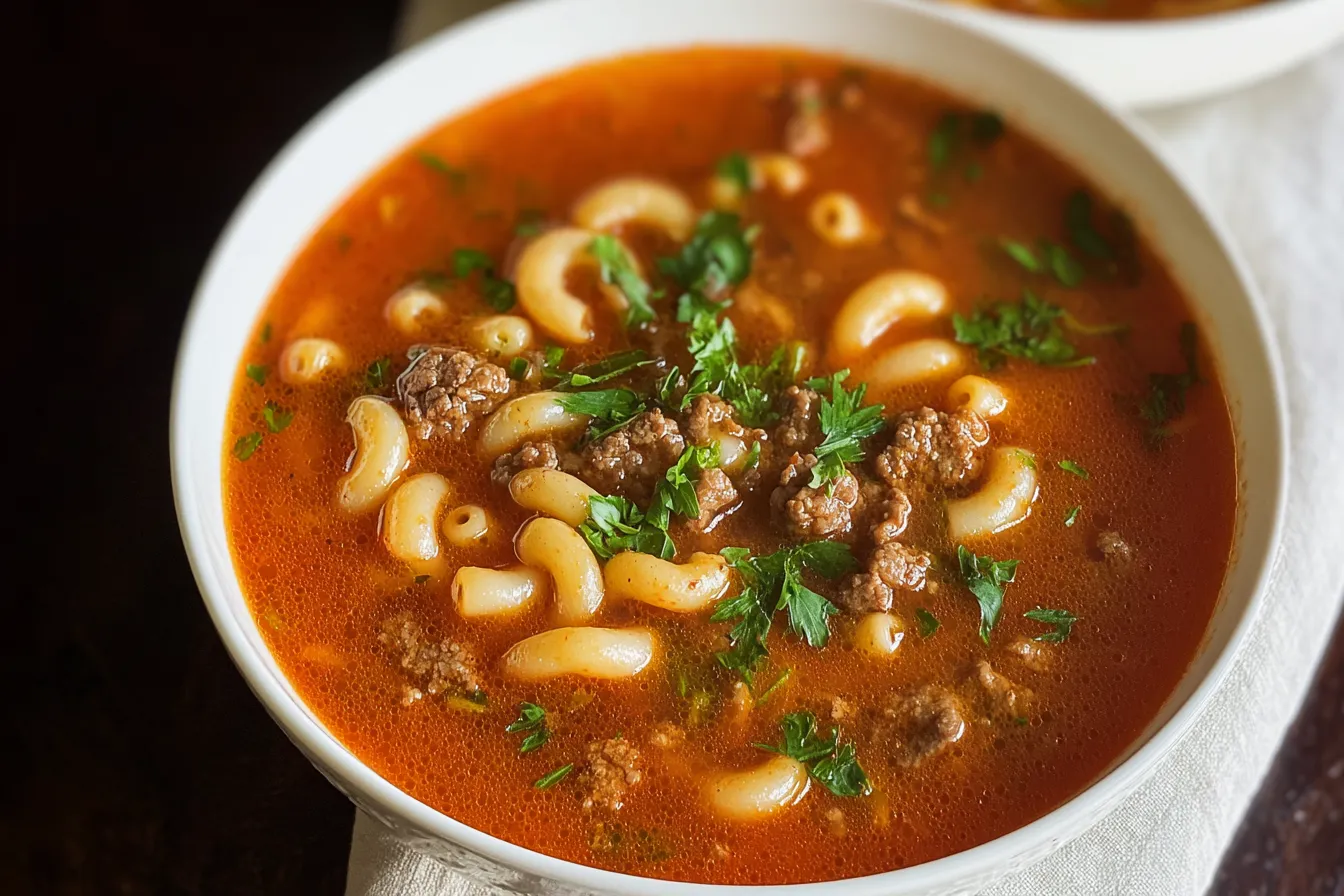 Beef and Macaroni Soup: A Cozy Comfort Food Delight 3 Hearty Beef and Macaroni Soup in a Cozy Bowl