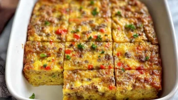 Breakfast Casserole Freshly Baked with Toppings