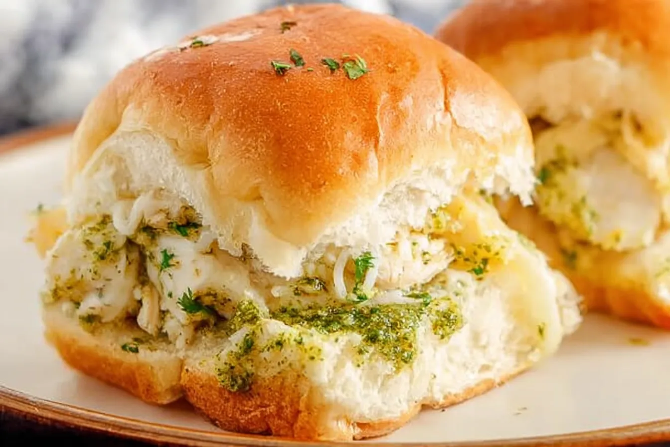 Cheesy Garlic Pesto Chicken Sliders