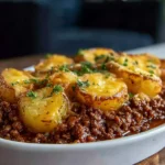 Cheesy Ground Beef and Potatoes Served Warm