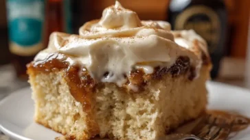 Cinnamon Roll Poke Cake Freshly Baked and Ready to Serve
