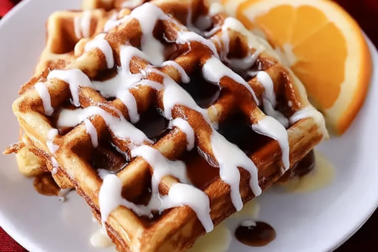 Fluffy Cinnamon Roll Waffles Freshly Made