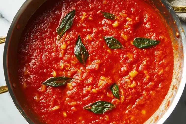 Classic Marinara Sauce in a Bowl with Fresh Basil