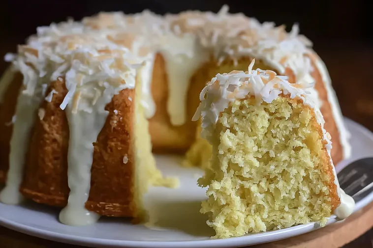 Coconut Coconut Milk Cake Slice on a Plate