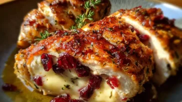 Cranberry Brie Stuffed Chicken Ready to Serve