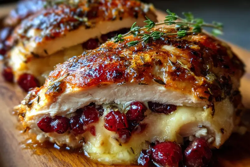 Cranberry Brie Stuffed Chicken Ready to Serve
