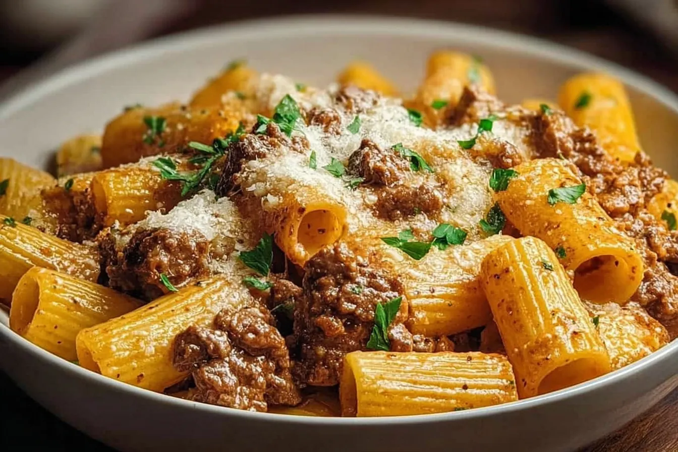 Creamy Parmesan Beef Rigatoni