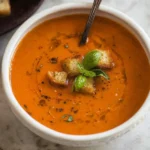 Creamy Tomato Basil Soup in a Bowl