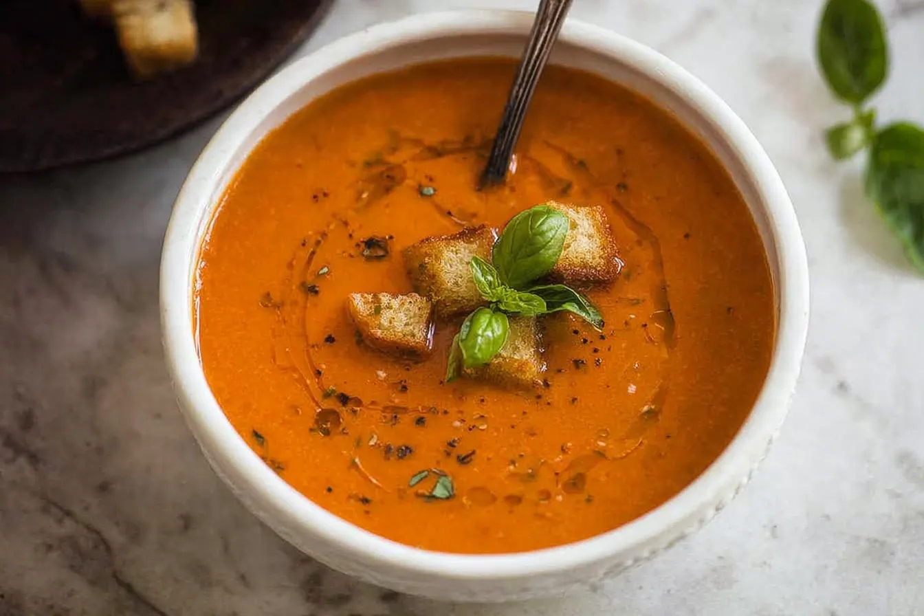 Creamy Tomato Basil Soup: A Comforting Delight! 3 Creamy Tomato Basil Soup in a Bowl