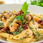 Creamy Tuscan Chicken Pasta Just Plated