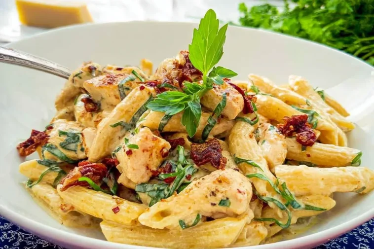Creamy Tuscan Chicken Pasta Just Plated