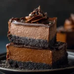 Easy Chocolate Cheesecake Bars Served on a Plate