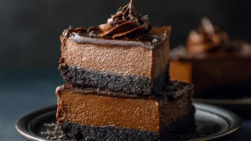 Easy Chocolate Cheesecake Bars Served on a Plate