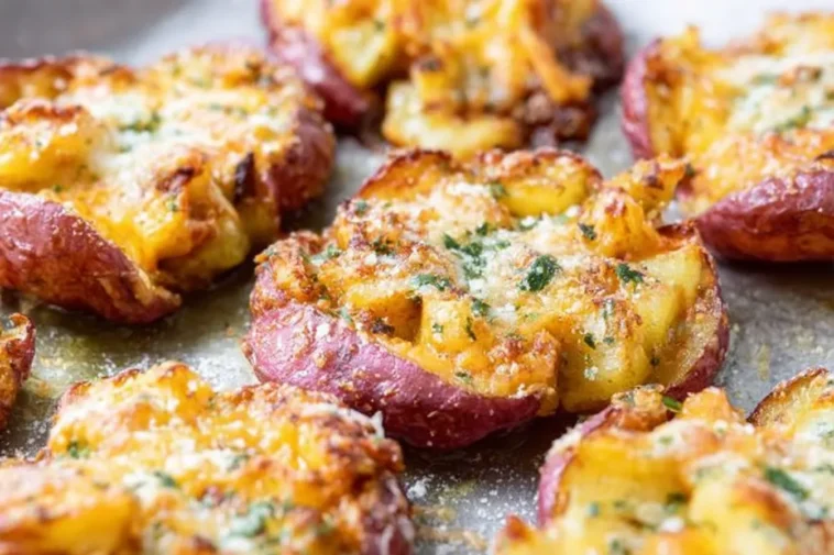 Crispy Easy Roasted Smashed Potatoes with CHEESE