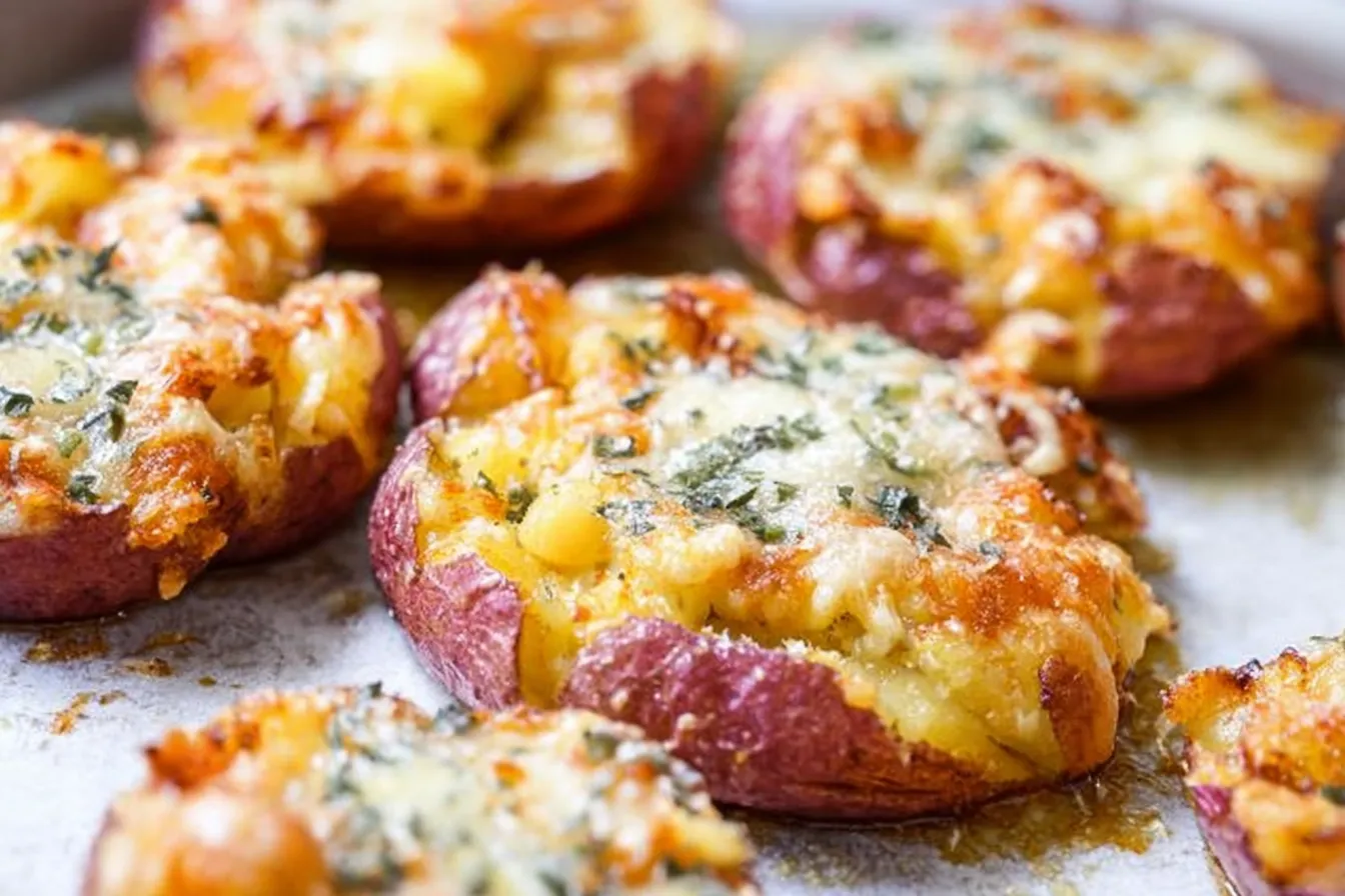 Easy Roasted Smashed Potatoes with CHEESE!