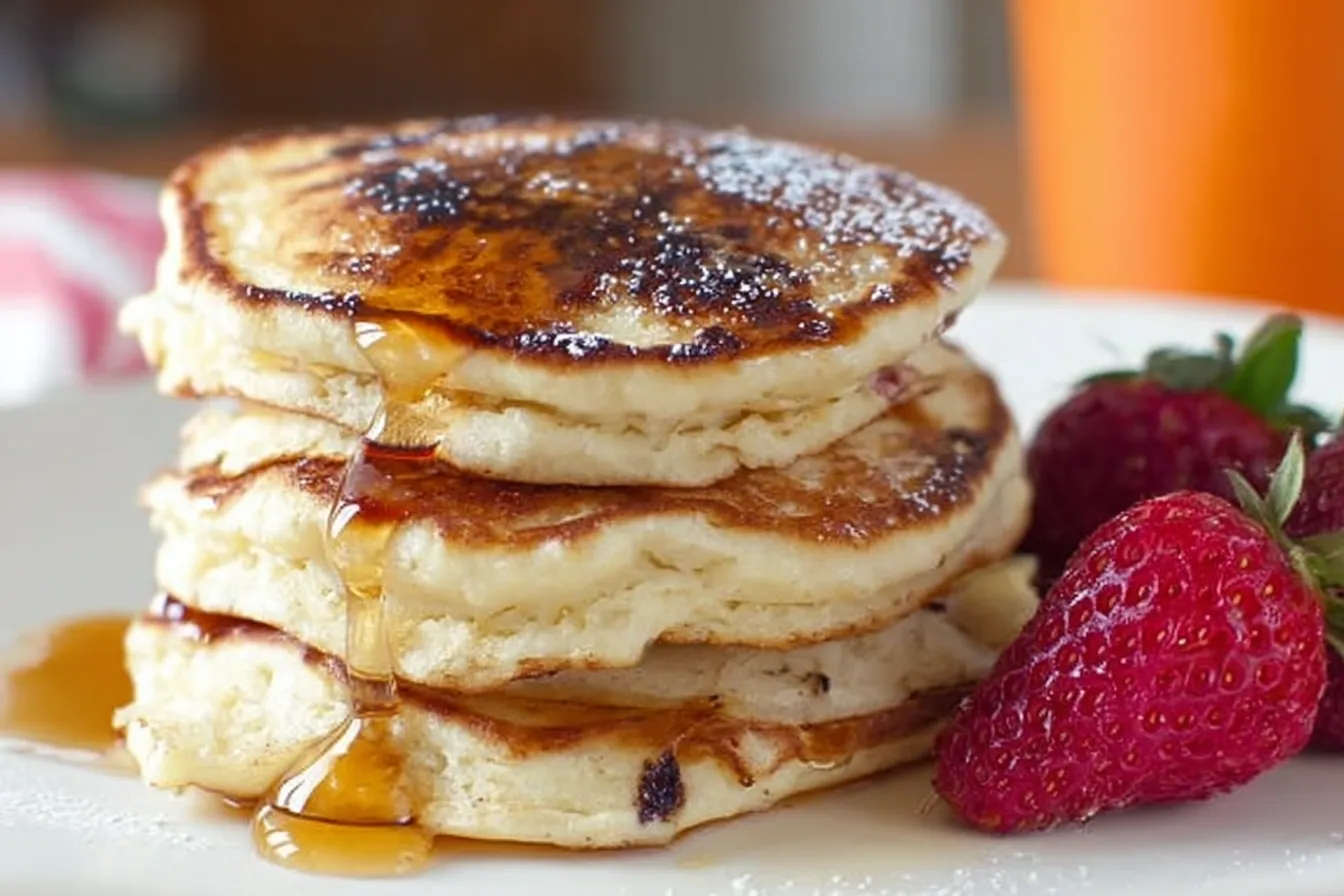 Fluffy Ricotta Pancakes: A Deliciously Light Breakfast Treat 3 Delicious Fluffy Ricotta Pancakes on a Plate