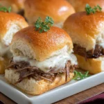 French Dip Sliders on a Plate Ready to Serve