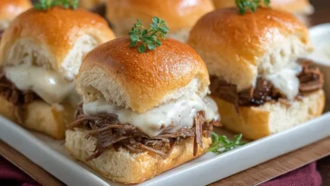 French Dip Sliders on a Plate Ready to Serve
