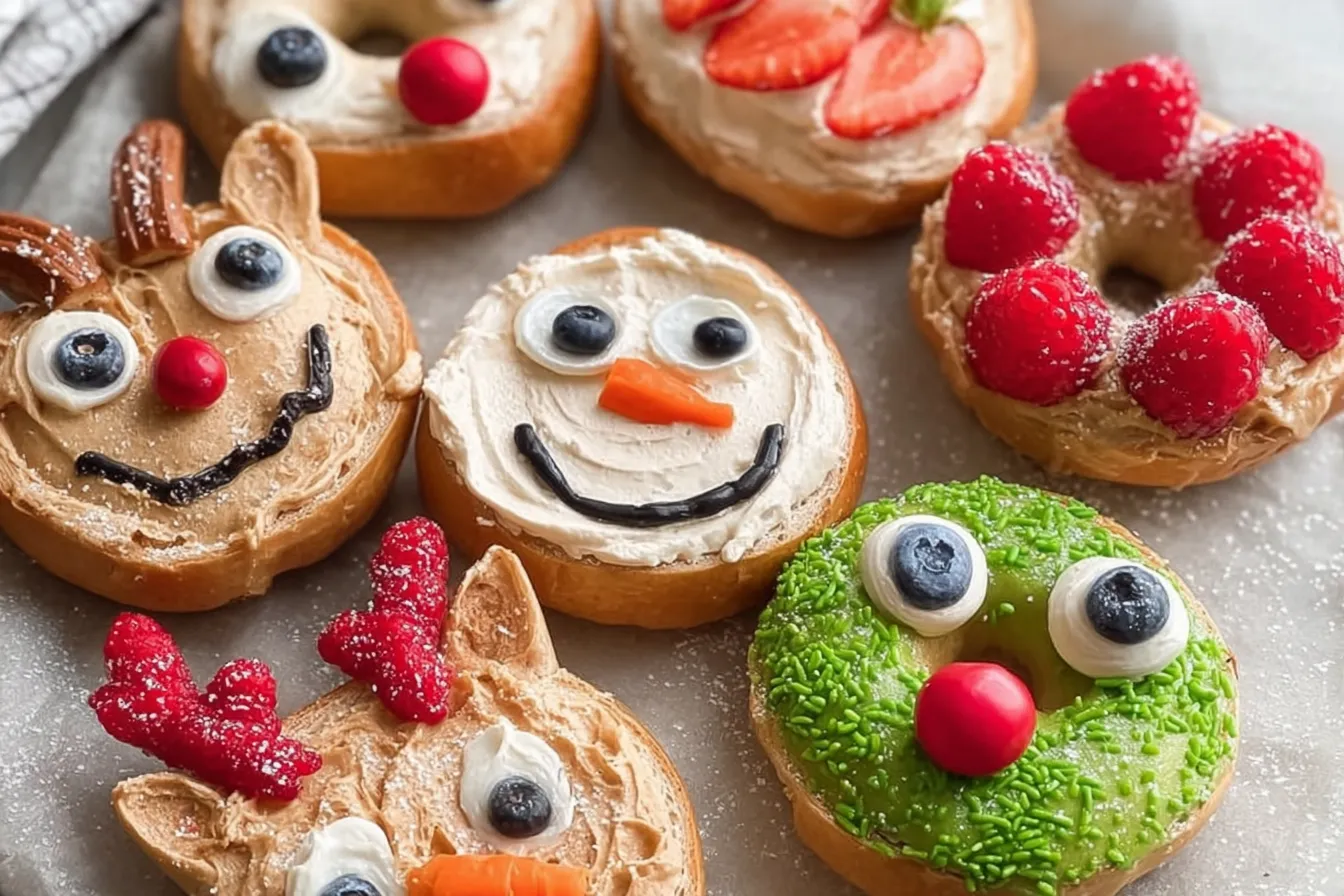 Holiday Bagel Faces: Create Fun Snowmen, Reindeer & Wreaths! 3 Holiday Bagel Faces: Snowman, Reindeer & Wreath Ideas