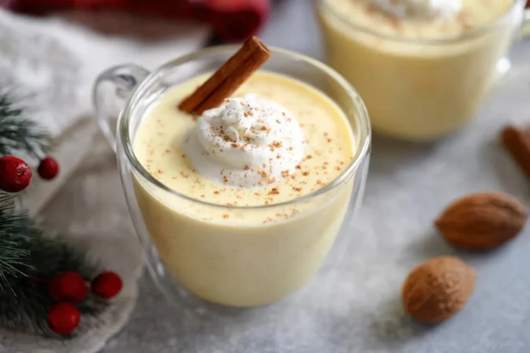 Homemade Eggnog in a Vintage Glass