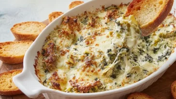 Delicious Hot Spinach Artichoke Dip Served Warm