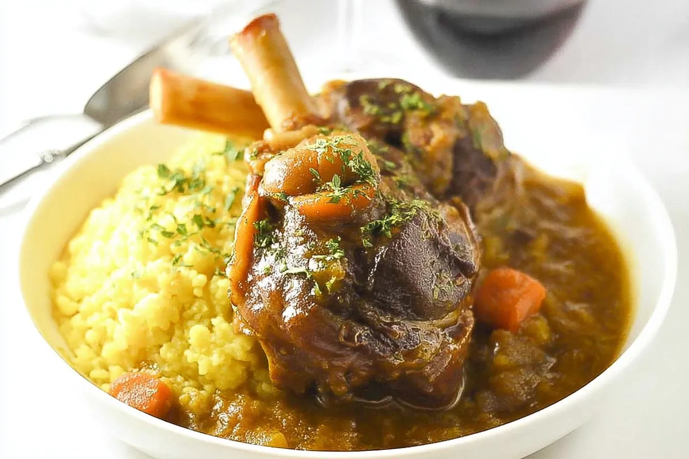 Lamb Shanks Osso Buco Style: A Truly Comforting Dish 3 Lamb Shanks Osso Buco Style Served with Gremolata
