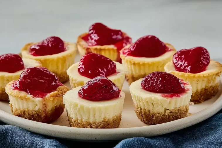 Mini Cheesecakes Plated with Fresh Berries