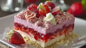 No-Bake Strawberry Crunch Cake Close-Up