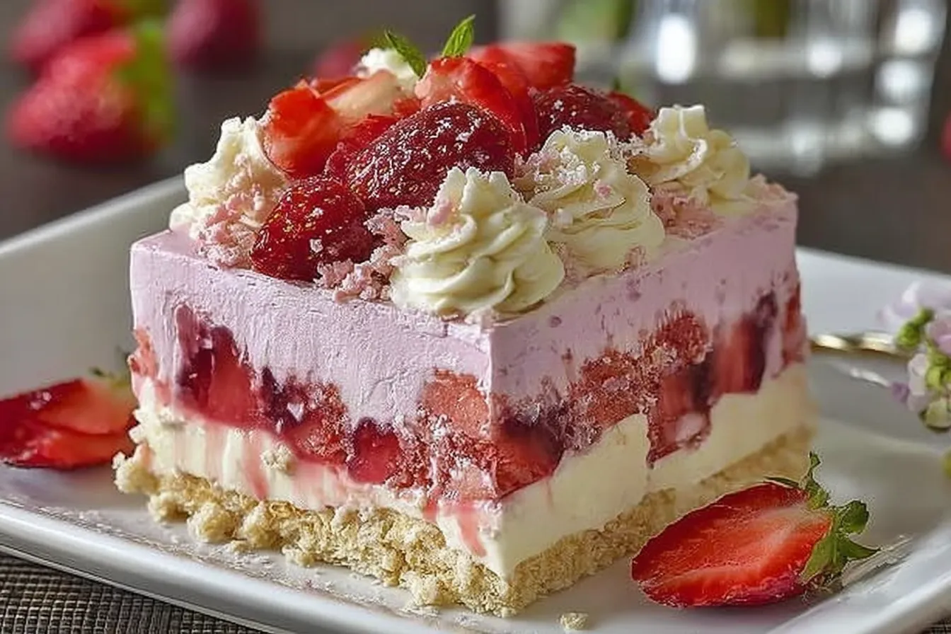 No-Bake Strawberry Crunch Cake – Refreshing Summer Dessert