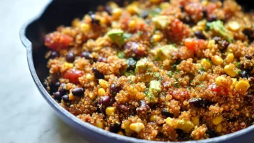 One Pan Mexican Quinoa in a Colorful Bowl